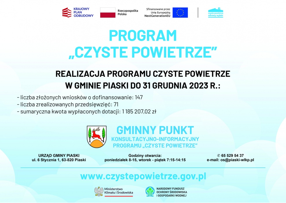 Zdjęcie do Realizacja programu "Czyste Powietrze" w Gminie Piaski do 31 grudnia 2023 roku.