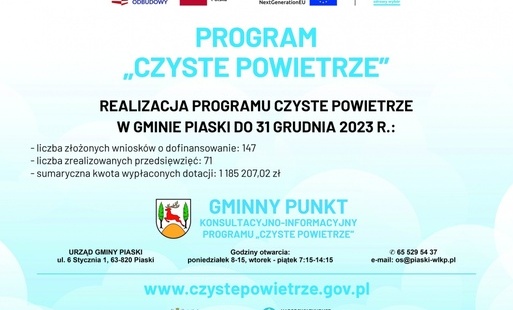 Zdjęcie do Realizacja programu "Czyste Powietrze" w Gminie Piaski do 31 grudnia 2023 roku.